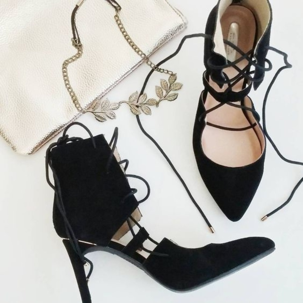 Lace Odyssey Heels Genuine Suede 3 1/2″ heel BLACK - Picture 5 of 8